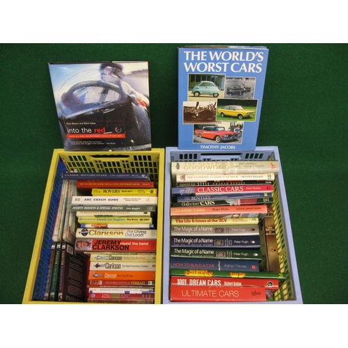 72 - Two crates of approx forty hardback books on motoring and motorcycling together with a few related d... 