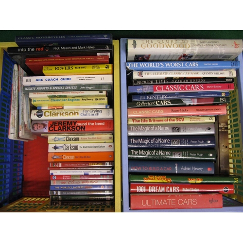 72 - Two crates of approx forty hardback books on motoring and motorcycling together with a few related d... 