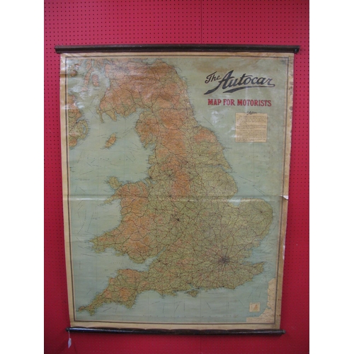 73 - Large pre-war hanging Map Of England And Wales by John Bartholomew & Sons Ltd for The Autocar, scale... 