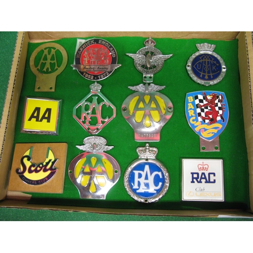 86 - Twelve car badges to include: RAC, AA (including South Africa), Scott Owners Club, Civil Service Mot... 