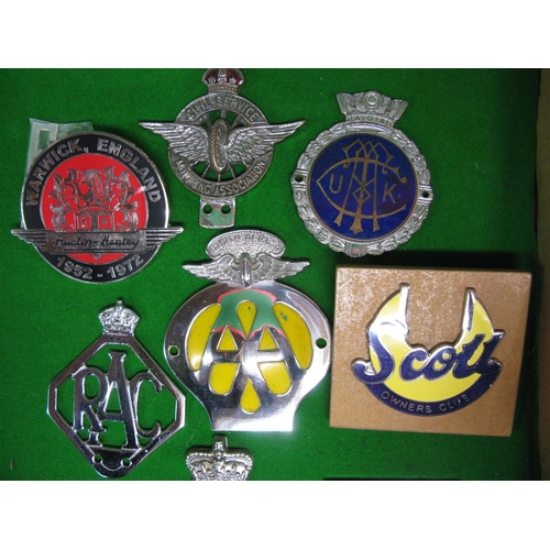 86 - Twelve car badges to include: RAC, AA (including South Africa), Scott Owners Club, Civil Service Mot... 