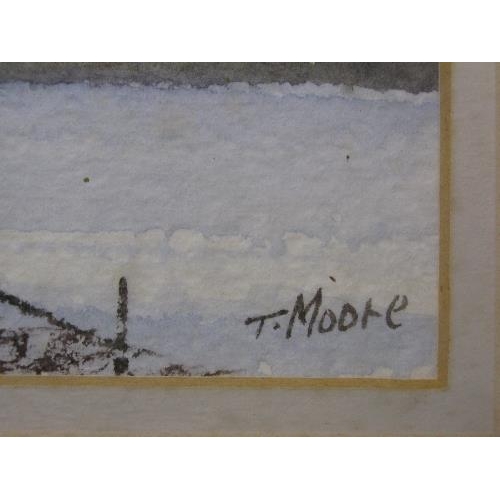 161 - T Moore, 20th century watercolour of a farmhouse in a snowy landscape setting - 15.25