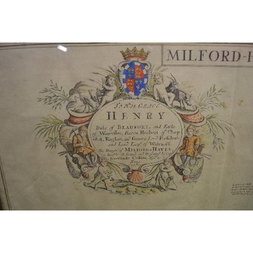 163 - James Moxon, hand coloured map of Milford-Haven bearing the inscription To His Grace Henry Duke Of B... 