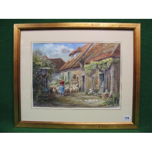 174 - Freda Wright, 20th century watercolour entitled French Farmyard, Dordogne, the watercolour having sh... 