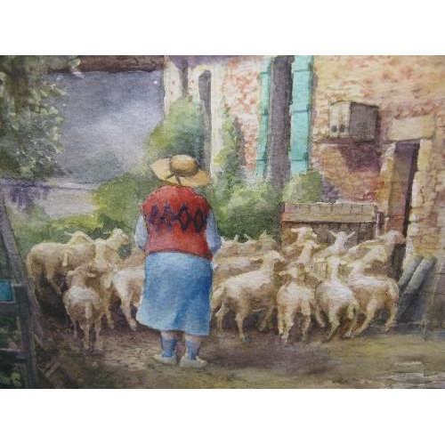 174 - Freda Wright, 20th century watercolour entitled French Farmyard, Dordogne, the watercolour having sh... 