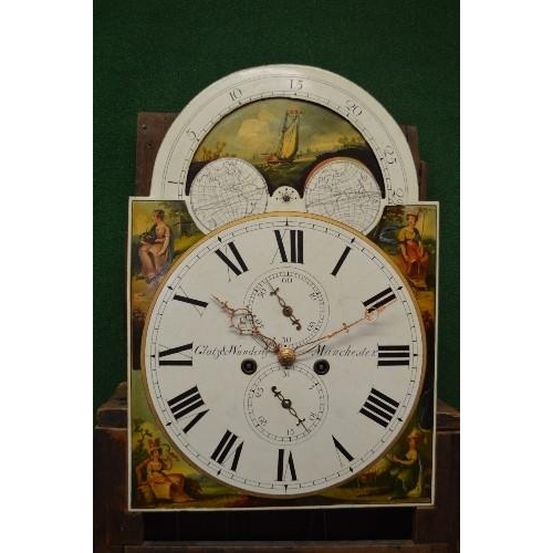 193 - Glatz & Wunderly, Manchester, mahogany cased grandfather clock having painted dial with black Roman ... 