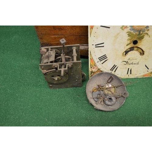 199 - Bassett, Wadhurst, inlaid mahogany grandfather clock (in af incomplete condition) having painted dia... 