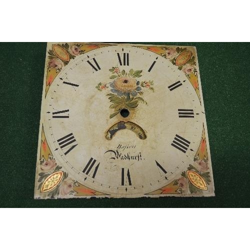 199 - Bassett, Wadhurst, inlaid mahogany grandfather clock (in af incomplete condition) having painted dia... 