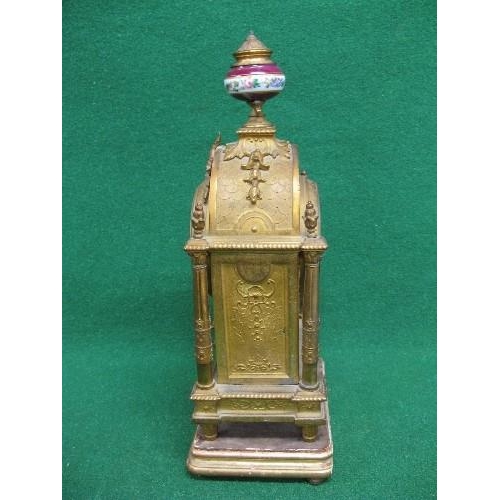 200 - 8 day gilt metal ormolu mantle clock having painted porcelain dial with black Roman Numerals and gil... 