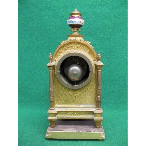 200 - 8 day gilt metal ormolu mantle clock having painted porcelain dial with black Roman Numerals and gil... 