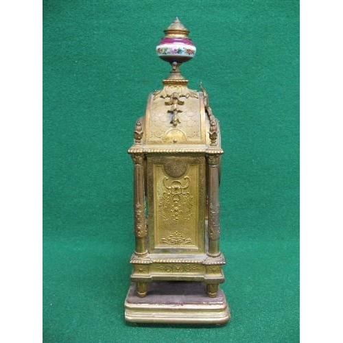 200 - 8 day gilt metal ormolu mantle clock having painted porcelain dial with black Roman Numerals and gil... 