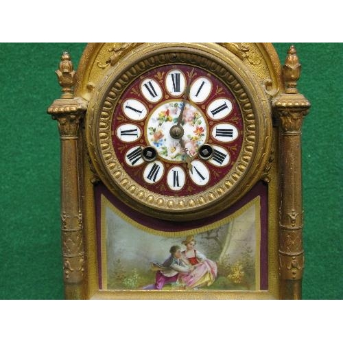 200 - 8 day gilt metal ormolu mantle clock having painted porcelain dial with black Roman Numerals and gil... 