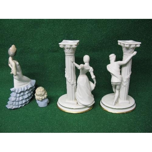 220 - Pair of Franklin Mint Romeo and Juliet candle sticks together with a Nao figure of a Spanish flamenc... 