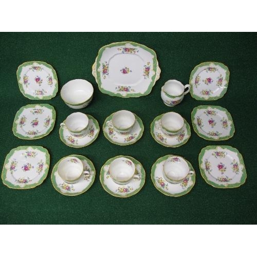 223 - Royal Albert tea set having floral decoration with a green and yellow border to comprise: six tea cu... 