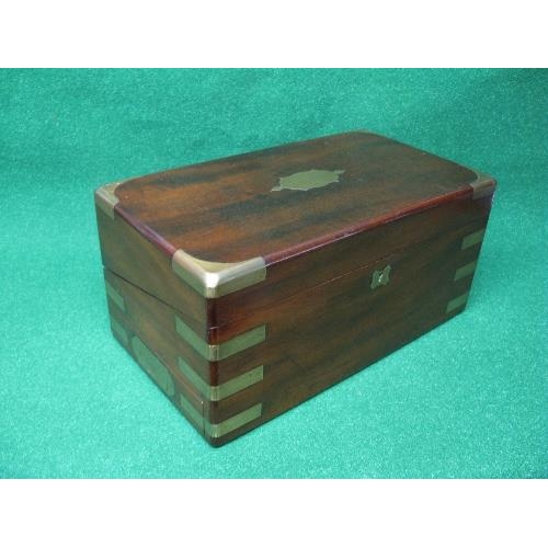 260 - Mahogany brass bound writing slope opening to reveal purple baized writing surface and ink wells , b... 