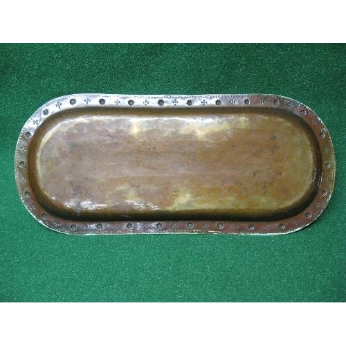 270 - PF Alexander, brass/bronze Arts & Crafts oval formed tray have slight beaten finish with embossed bo... 