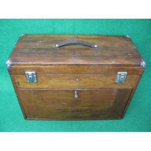 273 - Mahogany engineers tool chest the top opening to reveal storage compartment, the front falling to re... 