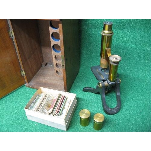 277 - Henry Crouch of London No. 4564 brass and bronze microscope, contained in original carry case with a... 