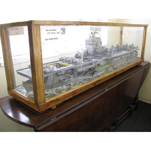 327 - Large bespoke detailed model of a WWII American wooden decked light aircraft carrier with twenty sev... 