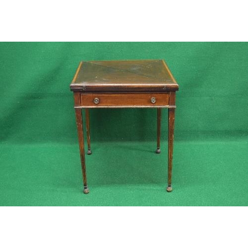 34 - Mahogany cross banded envelope card table the top opening to reveal baized playing surface over a si... 