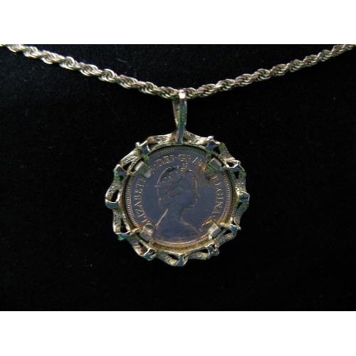 364 - 1892 Half Sovereign mounted in a pendant setting on chain