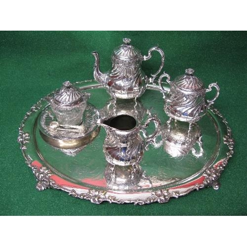 381 - Cristoffle silver plated four piece teaset to comprise: teapot, lidded sugar bowl, milk jug and lidd... 