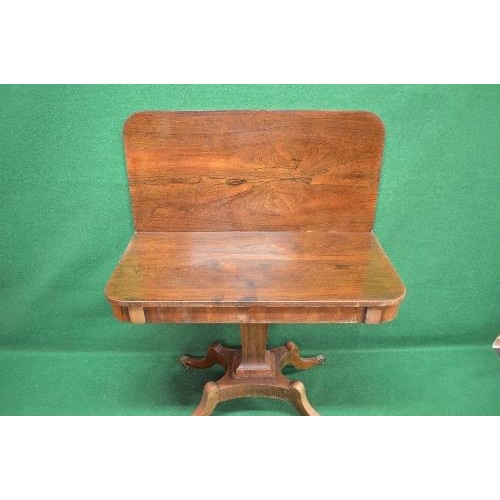 45 - Regency rosewood tea table having D shaped top supported by a square tapering column leading to four... 