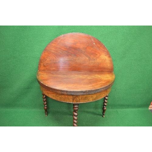 64 - 19th century mahogany fold over tea and card table the D shaped top lifting to reveal solid surface ... 