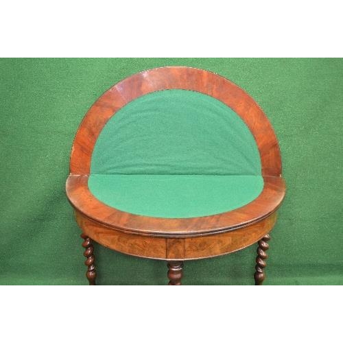 64 - 19th century mahogany fold over tea and card table the D shaped top lifting to reveal solid surface ... 