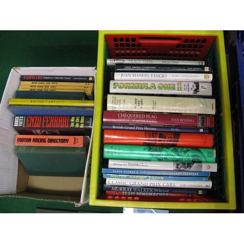 100 - Three boxes containing approx forty five hard back books on the subjects of motor racing and drivers