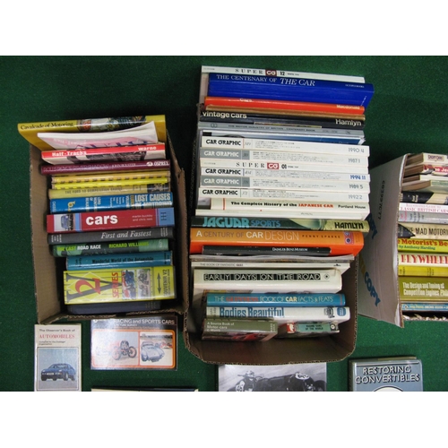 102 - Three boxes containing approx fifty five books on motoring to include several copies of Car Graphic