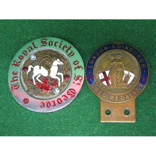 131 - Chrome, brass and enamel badge for The Royal Society Of St George featuring George on his white hors... 