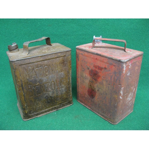 14 - Two fuel cans to comprise: two gallon SM & BP Ltd with plain cap and two gallon National Benzole Mix... 