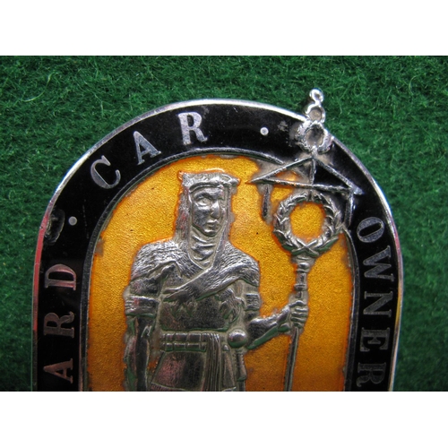 140 - Standard Car Owners Club enamel and chrome badge featuring a swordsman holding a standard - 4