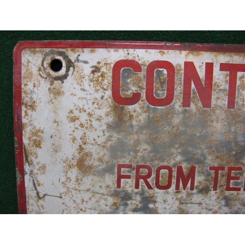 158 - Probably a level crossing enamel sign Controlled From Telephone No, red letters and border on a whit... 