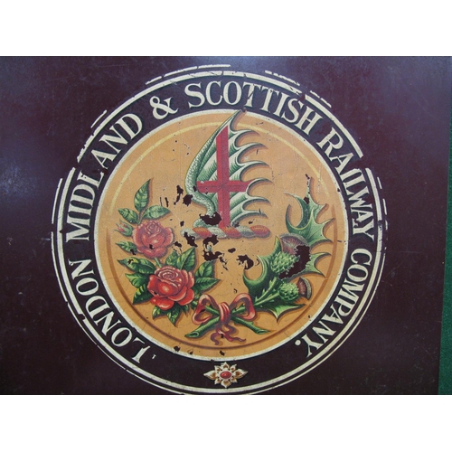 160 - London Midland & Scottish Railway Company crest transfer on a maroon sheet of steel - 19.75