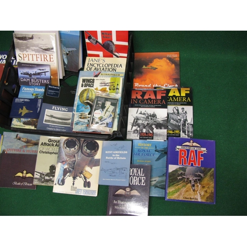 169 - Crate of approx thirty hard back books on the subjects of aviation, the RAF, WWII stories etc