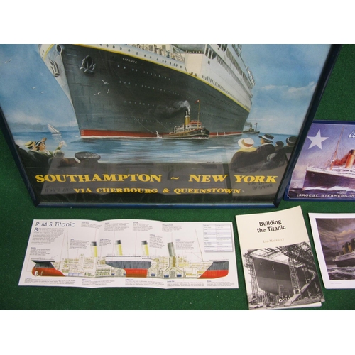 179 - Small quantity of Titanic items to comprise: large framed reproduction PC Fussey poster - 22.25