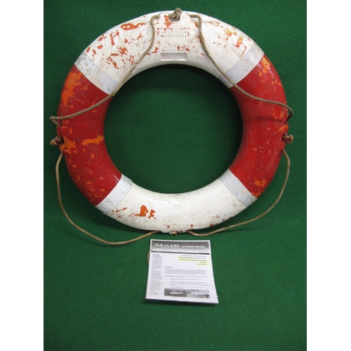 181 - Perry Buoy life belt with Silverdee B310 painted onto the white sections.  This fishing vessel colli... 