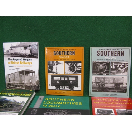 183 - Six reference books on Southern locomotives, scale drawings of them and four on wagons together with... 