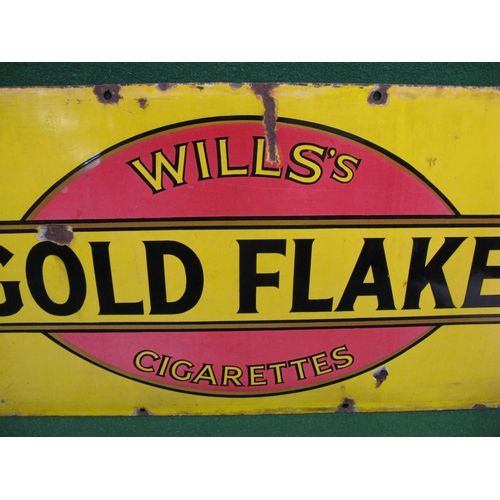 198 - Long and thin enamel advertising sign for Wills's Gold Flake Cigarettes, black and yellow letters on... 