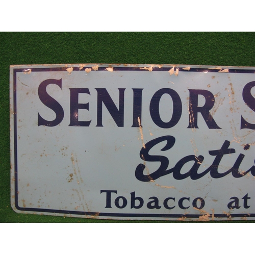 201 - Tin sign for Senior Service Satisfy Tobacco At It's Best, dark blue letters on a light blue ground -... 