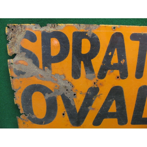 206 - Heavy old enamel sign for Spratt's Ovals The Pocket Dog Biscuits, black letters on an orange ground ... 