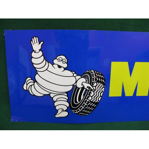 209 - Modern aluminium sign for Michelin, yellow letters on a blue ground and featuring the Bibendum rolli... 