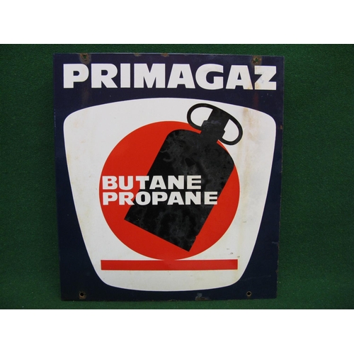 212 - Double sided enamel sign for Primagaz Butane Propane.  Black, red and white on a dark blue ground - ... 