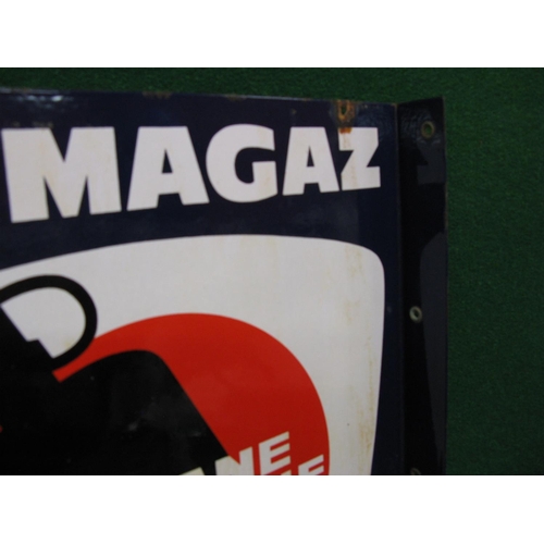 212 - Double sided enamel sign for Primagaz Butane Propane.  Black, red and white on a dark blue ground - ... 