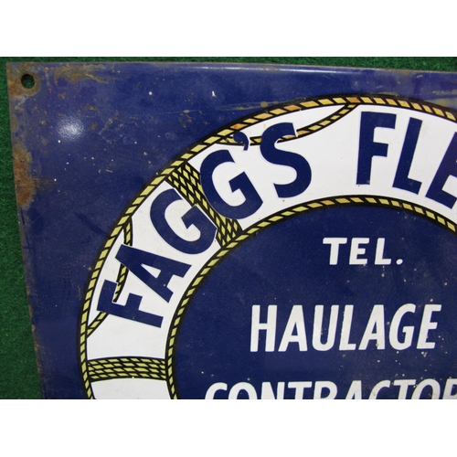 218 - Enamel sign for Fagg's Fleet Ltd, Whitfeld Road, Ashford Haulage Contractor. Tel. 2521 - 12