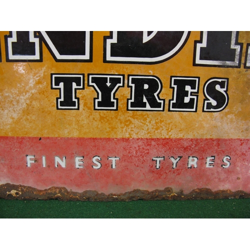 221 - Double sided enamel sign for India Tyres The Finest Tyres Made.  Black and white letters on an orang... 