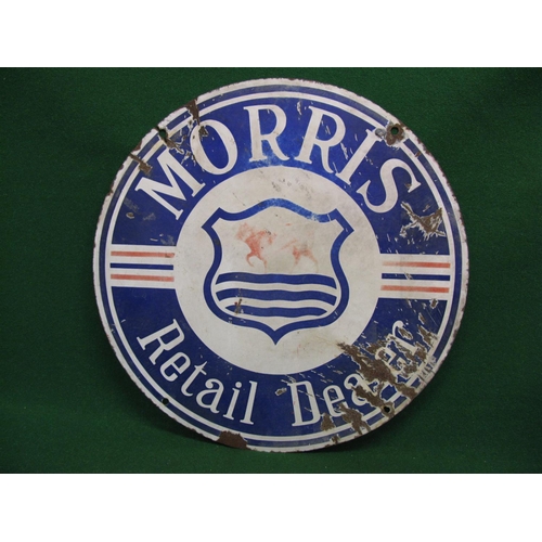 224 - Double sided circular enamel sign for Morris Retail Dealer.  Red, white and blue and featuring a cen... 