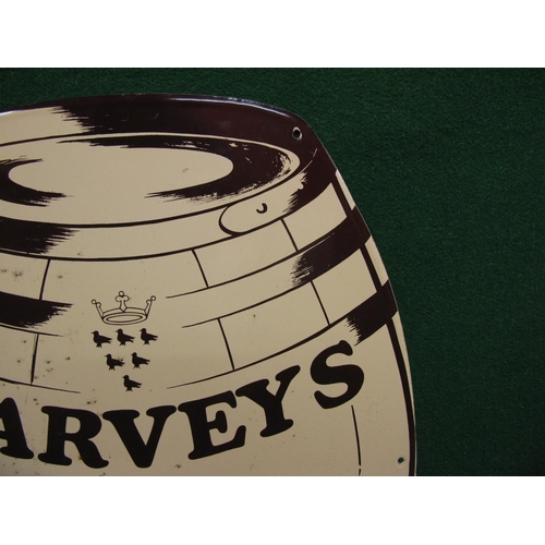 231 - Enamel advertising sign in the shape of a barrel for Harveys Traditional Draught Bitter, dark brown ... 